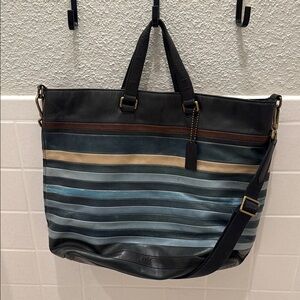 2013 Coach Bleeker Bar Striped Leather Day 2 Way Tote Bag